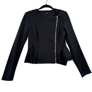 Obsession Black Peplum Moto Jacket Asymmetrical Zip Stretch Biker Edgy Sz Medium